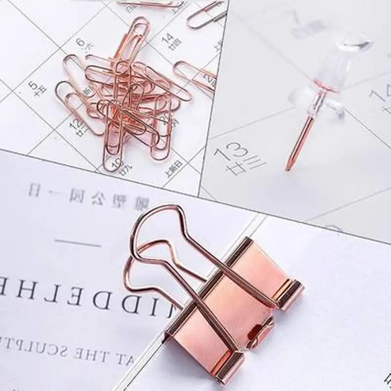 

5 Styles 500 Set Rose Gold Pink Paper Pins Office School and Home Supplies Binder Paper Clips Kawaii Desk Accessories