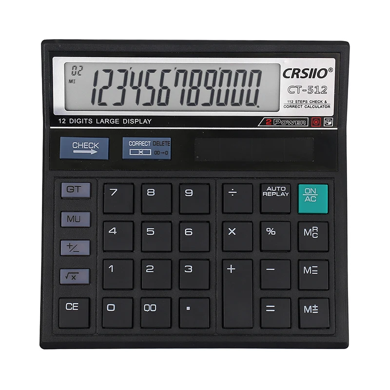 12-Digit LCD Display Calculator Standard Function Calculator with Solar & Battery Dual Power for Home Basic Desktop Office