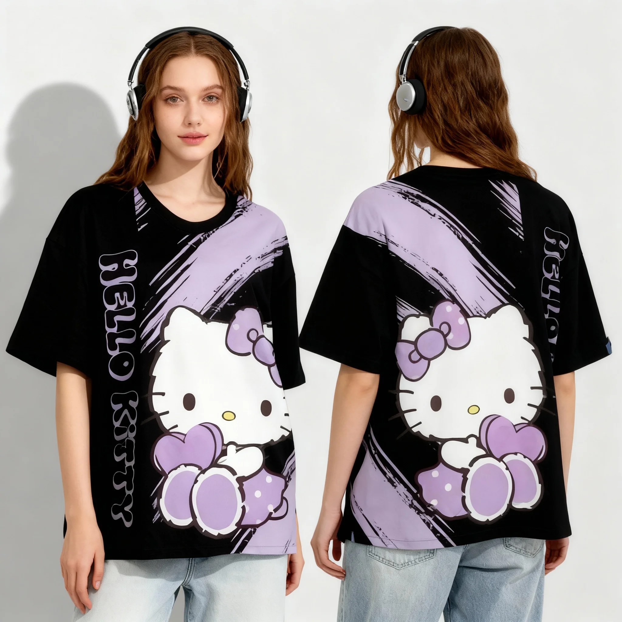 Sanrio Hello Kitty Elemental Ball Wear T-shirt estiva dolce e fresca T-shirt sportiva casual per adulti oversize da donna e da uomo