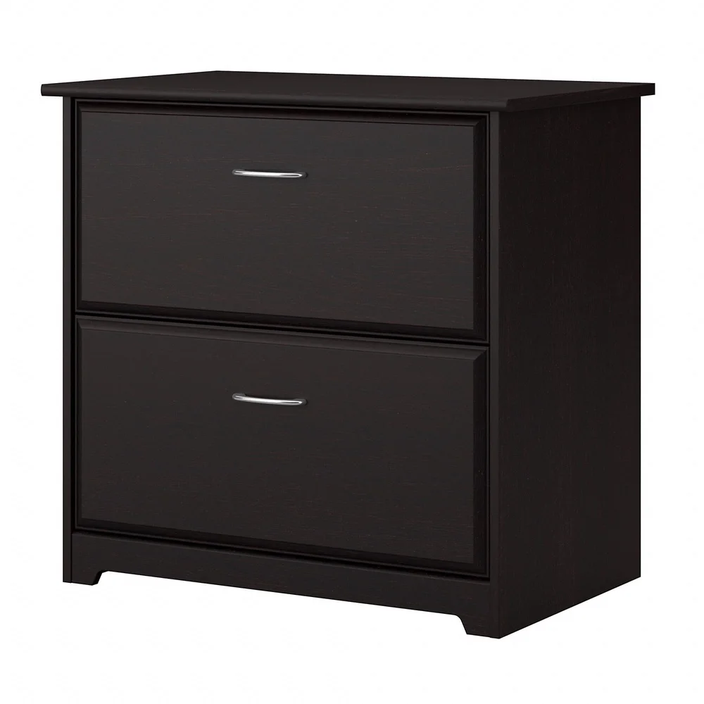 Lateral File Cabinet 2 Drawer Espresso Oak Smooth Ball Bearing Slides Stylish Office Storage Files Documents Accessories