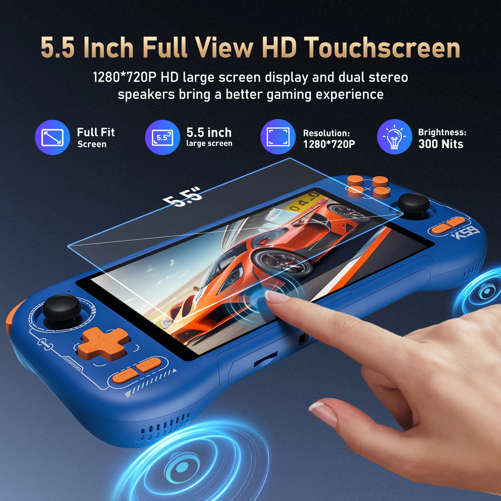 K59 Pro Android 14 Handheld Game Console 5.5 Inch Touch Screen 5000mAh With Cooling Fan Portable Video Player Multi‑Format Game view 4