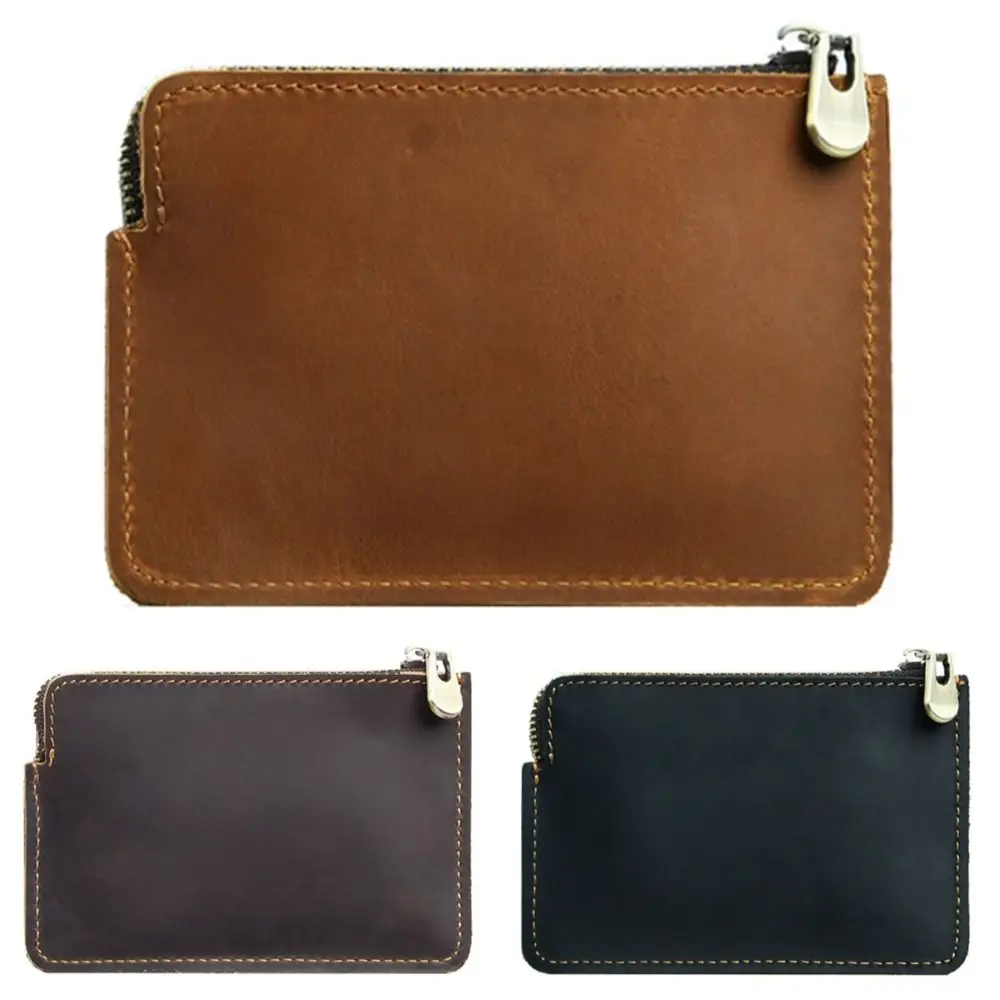 Genuine Leather Men's Short Wallet Ultrathin Retro Belt Hanging Money Pouch Portable Lightweight Credit Card Holder