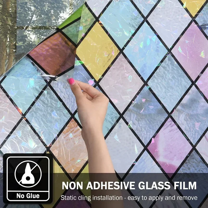 50 x 100 cm Window Film Privacy Classy Stained Glass Window Cover Static Window Cling Decorative Non-Adhesive Removable Anti UV