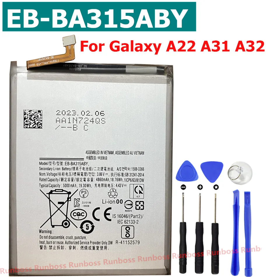Nueva batería de EB-BA315ABY de 5000mAh para teléfono móvil Samsung Galaxy A22 4G / A31 SM-A315F / A32 4g SM-A325F A32