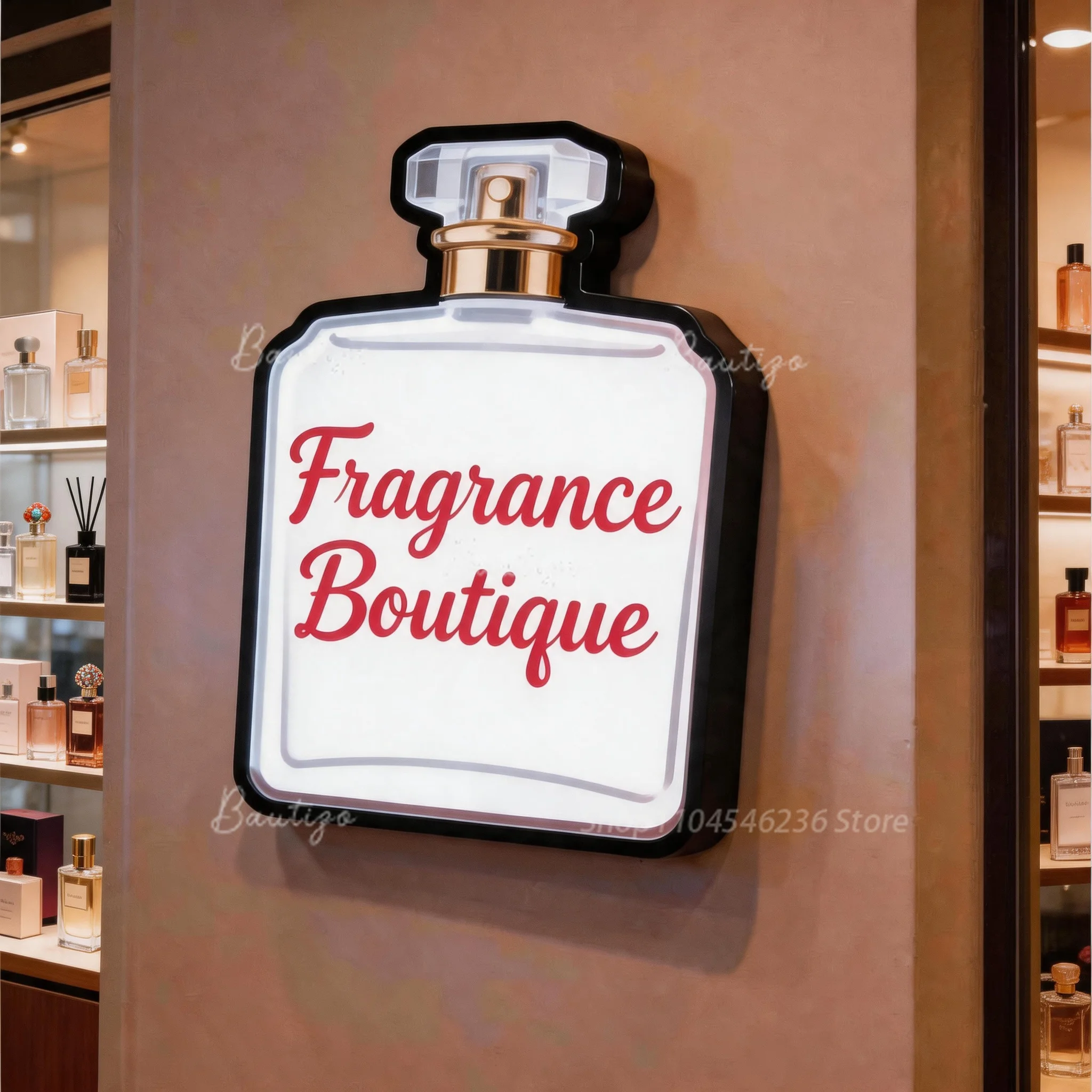 Fragrance Boutique Custom Special Shape LED Light Box, Perfume Bottle Acrylic Wall Mount Advertising Sign for Fragrance Shop