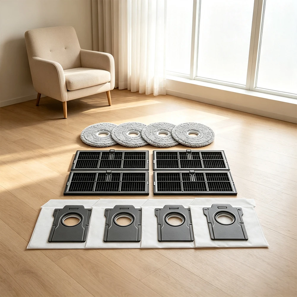 Robot Vacuum Replacement Kit Designed for MOVA P50ProUltra and P50PU Models: 4 Dust Bags 4 Filters 4 Mop Cloths