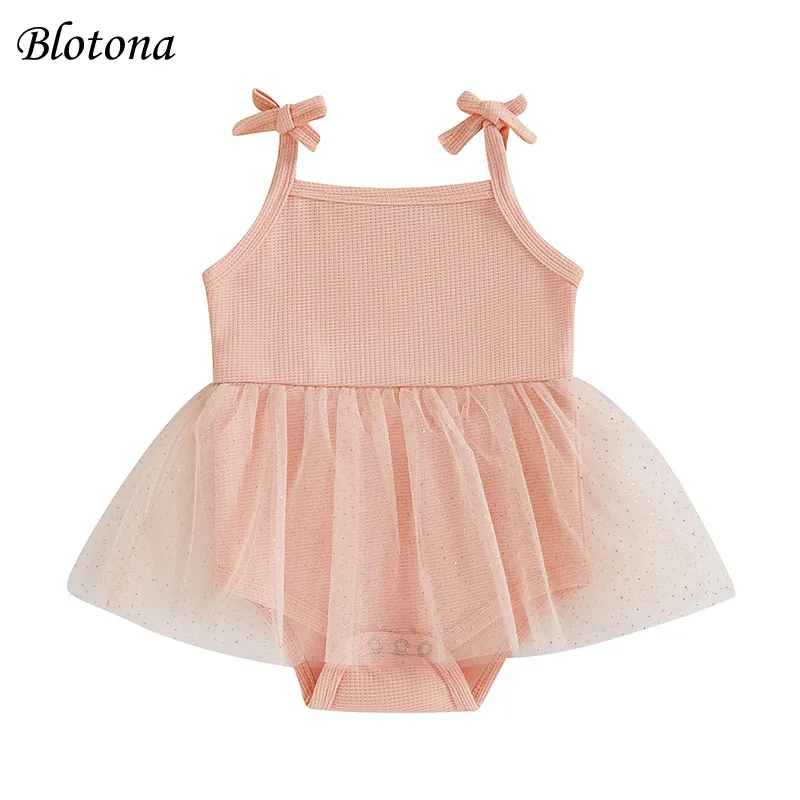 

Blotona Baby Girls Romper Mesh Sequins Dress Summer Adorable Lacing Strap Sleeveless Square Neck Jumpsuit Skirt