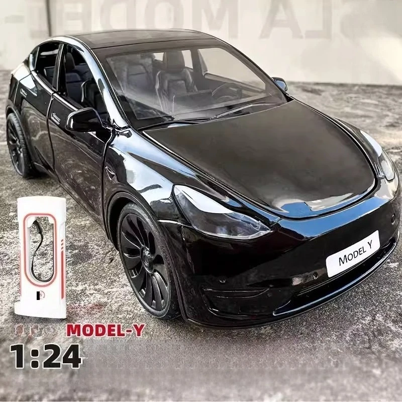 

Модель автомобиля Tesla Model Y из сплава, масштаб 1:24, имитационная модель, детская игрушка со звуком и светом, коллекционные украшения, подарки для мальчиков