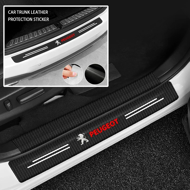 

Полосы на пороги автомобиля, багажник, задний бампер, защитные наклейки из углеродистой кожи для Peugeot 206 207 208 407 408 508 2008 3008