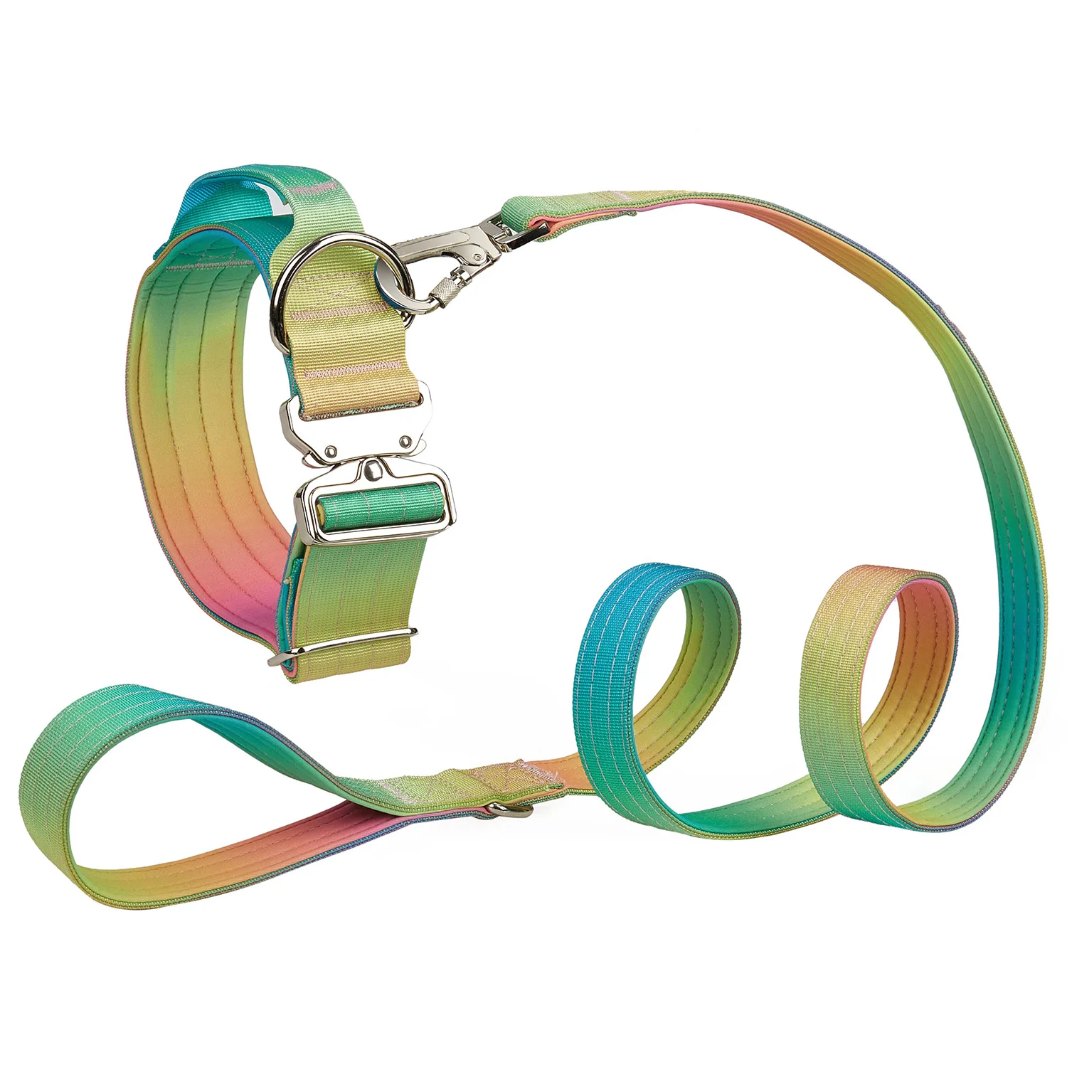 

Gradient Color Custom Logo Heavy Duty Fashion Metal Buckle Luxury Dog Collar and Leash Set