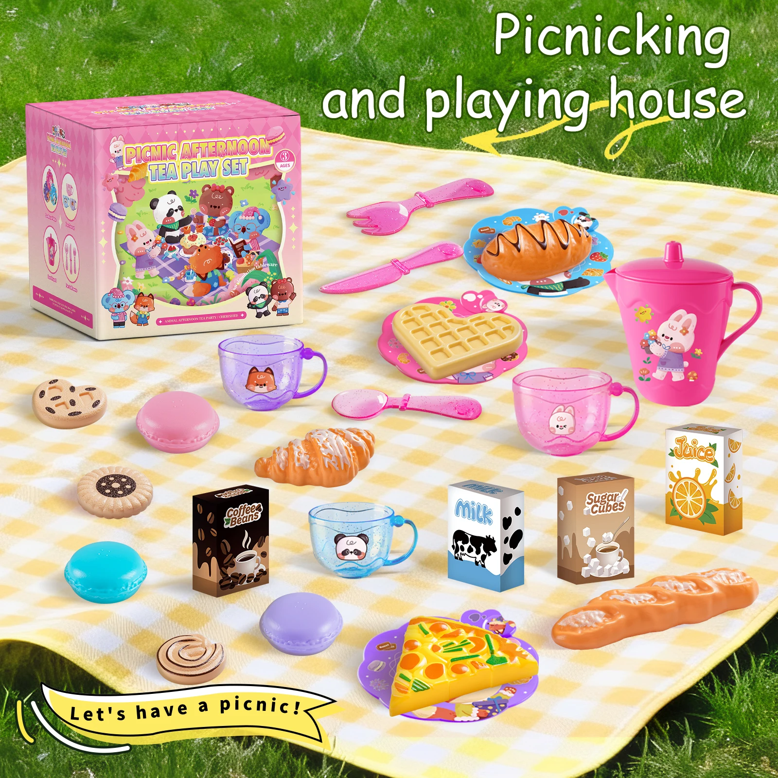 Ensemble de fête à thé pour petite fille, ensemble de jouets de princesse du thé de l'après-midi, avec ensemble de jouets alimentaires et desserts, jeu de cuisine pour enfants
