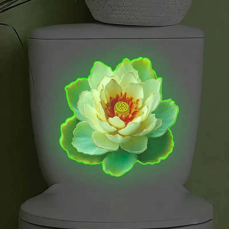Glow-in-the-Dark Water Lily Toilet Sticker PVC Self-adhesive Removable Wall Sticker Car Bedroom Living Room Toilet Stickers