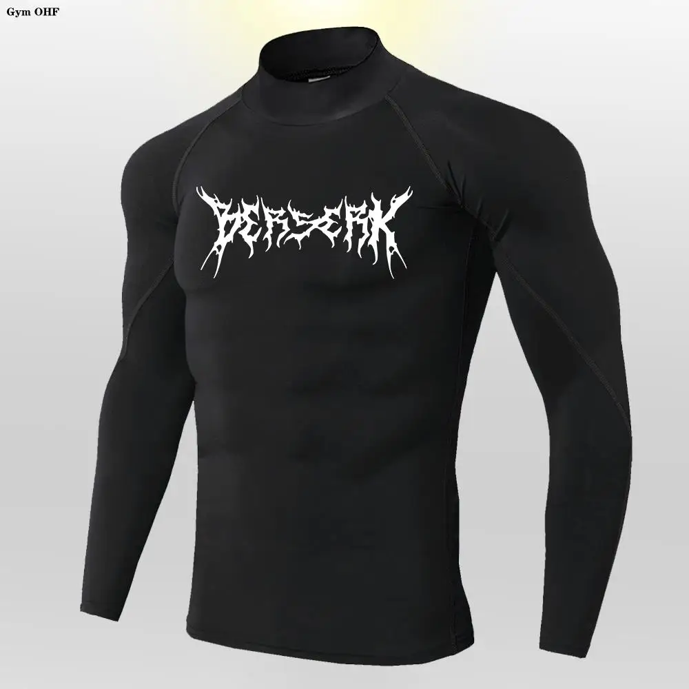 High Neck Men's Compression T-Shirt For Outdoor Training Fitness Gym Jogging Running Tight Elastic Breathable Sweatshirt Anime 6