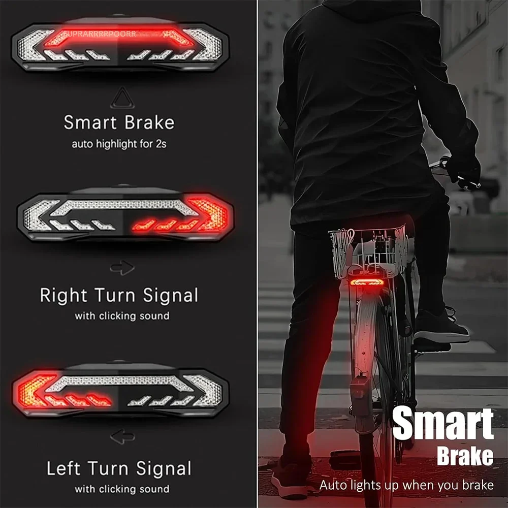 WSDCAM Smart Bike Tail Light with Turn Signals Bike Alarm Horn with Remote Rechargeable Waterproof Bike Rear Bike Brake Light