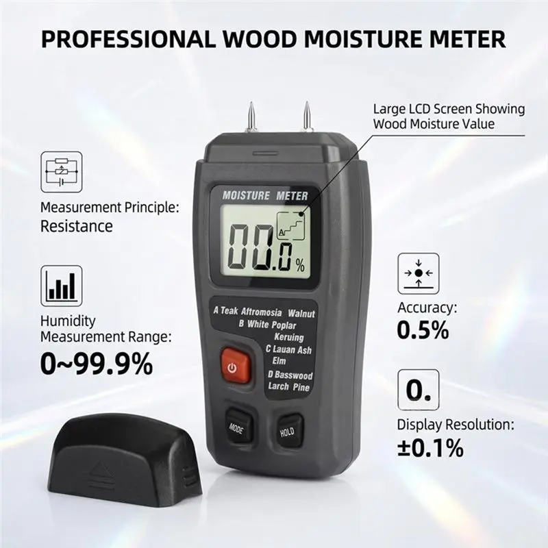 B08B-Large LCD Display Digital Wood Moisture Meter Wood Humidity Tester Hygrometer Timber Damp Detector