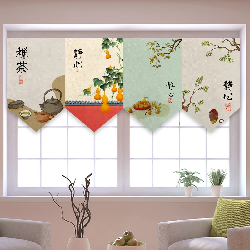 Chinese Style Triangle Curtain Noren Kitchen Partition Zen Bedroom Entrance Half Curtains Tea Room Restaurant Pennant Drapes