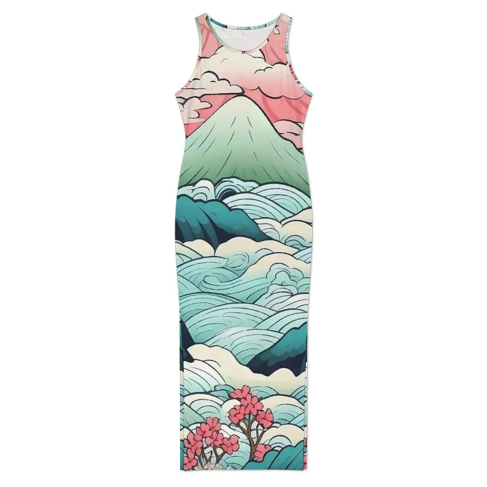 Japanese Art Bodycon Dress Holiday Japanese Landscape Vintage Maxi Dresses Female Sleeveless Custom Aesthetic Dress 2XL 3XL 4XL