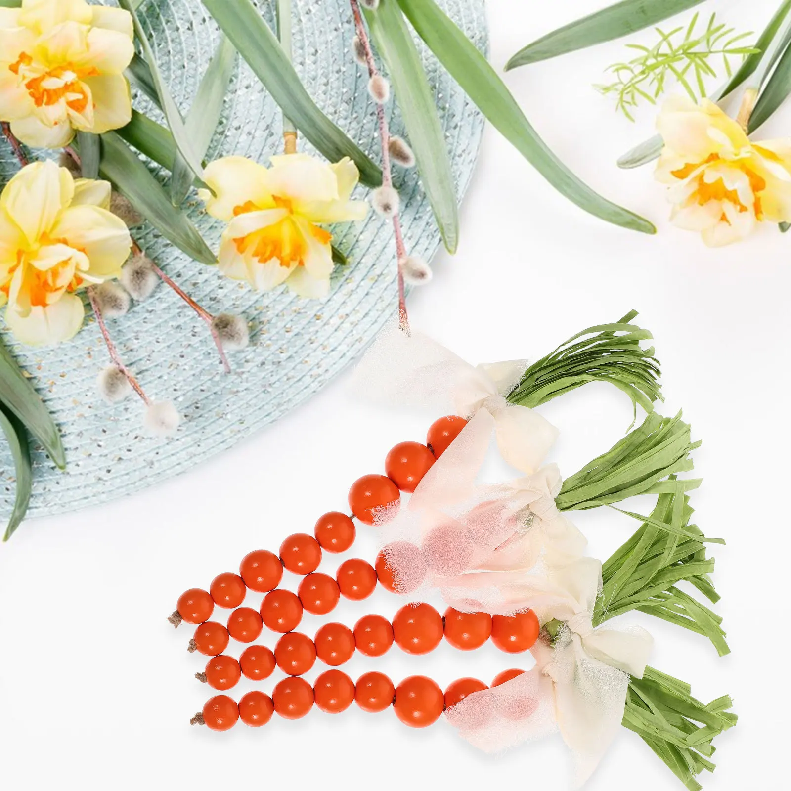 

4Pcs Beaded Carrot Decoration Easter Wooden Farmhouse Style Festival Adornment Home Decor Wooden Beaded Carrot