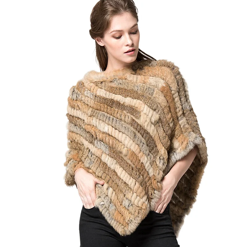 Poncho de punto de piel de conejo Real para mujer, chal de chaleco, bufanda de piel Natural para fiesta de boda, capa de abrigo de moda, venta al por mayor