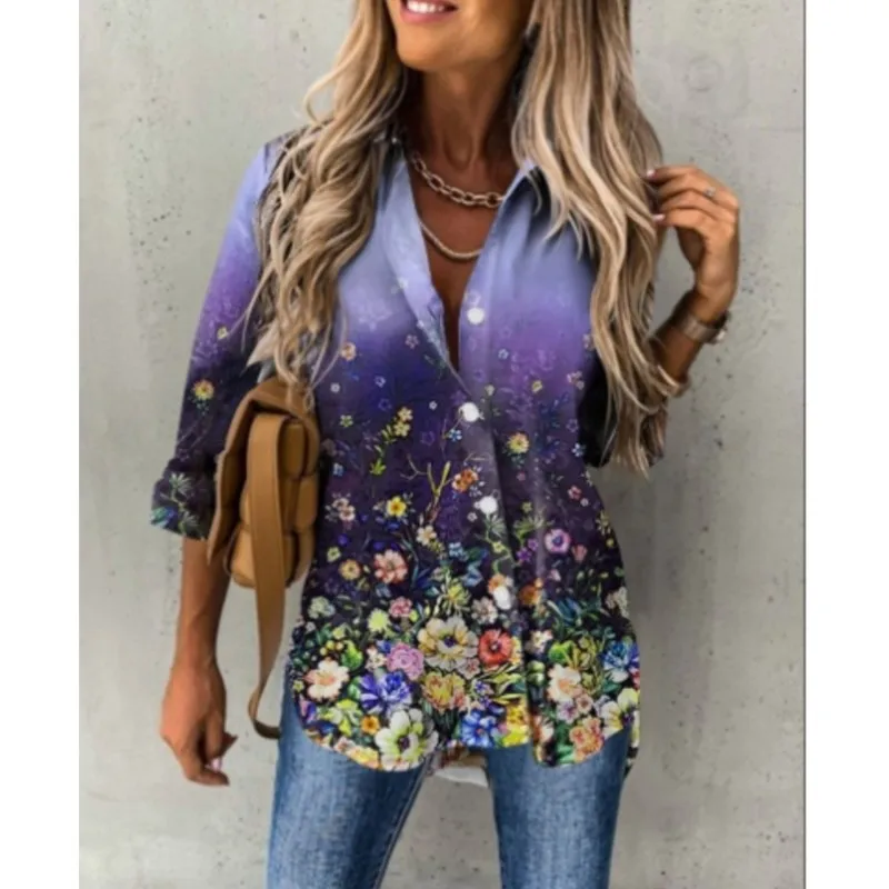 Elegant women's sexy long sleeved shirt with personalized printed patterns comfortable buttons fashionable style shirt for women