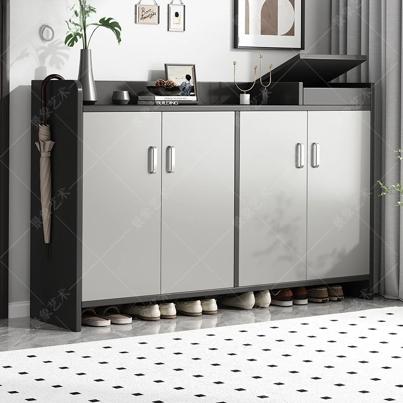 

Современный простой шкаф для обуви с интегрированной системой хранения и полками, многосекционный, пылезащитный, для прихожей.