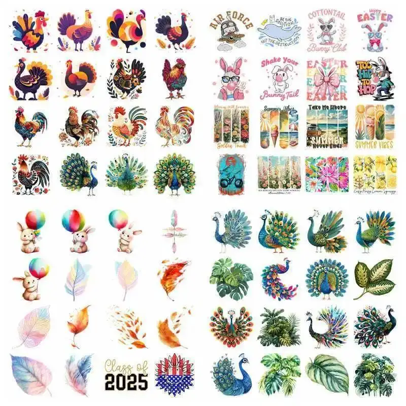 Plant leaves feathers set heat transfer iron on printing vinyl stickers T-shirt stickers DIY Toy doll clothing decoration