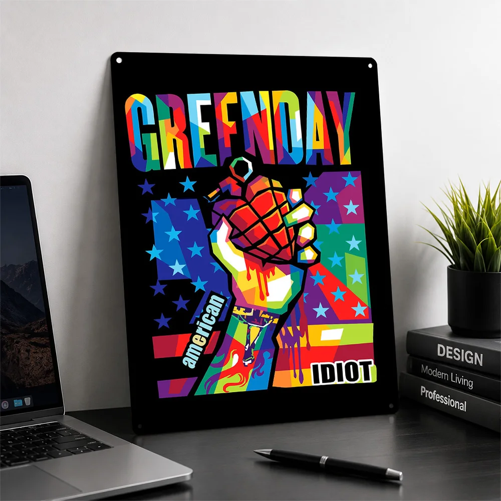 Green Day American Idiot Pop Art Personalized 3D Textured Metal Poster Wall Art Tinplate Sign for Home Decor Accessories Items