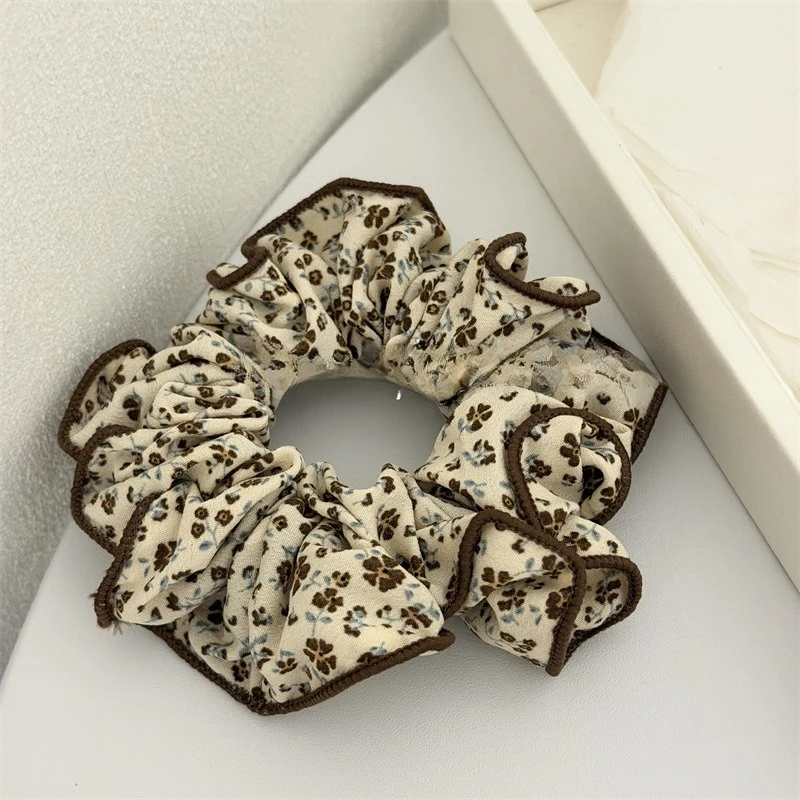 Seiden-Elastikband Vintage Blumen-Haargummis für Frauen Mittlere Größe Landhausstil mit Fixierkante Haarbänder Scrunchie-Set – Detail 12