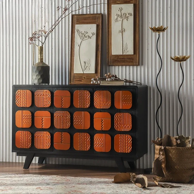 A  retro lattice handle personalized side cabinet household entrance corridor partition cabinet