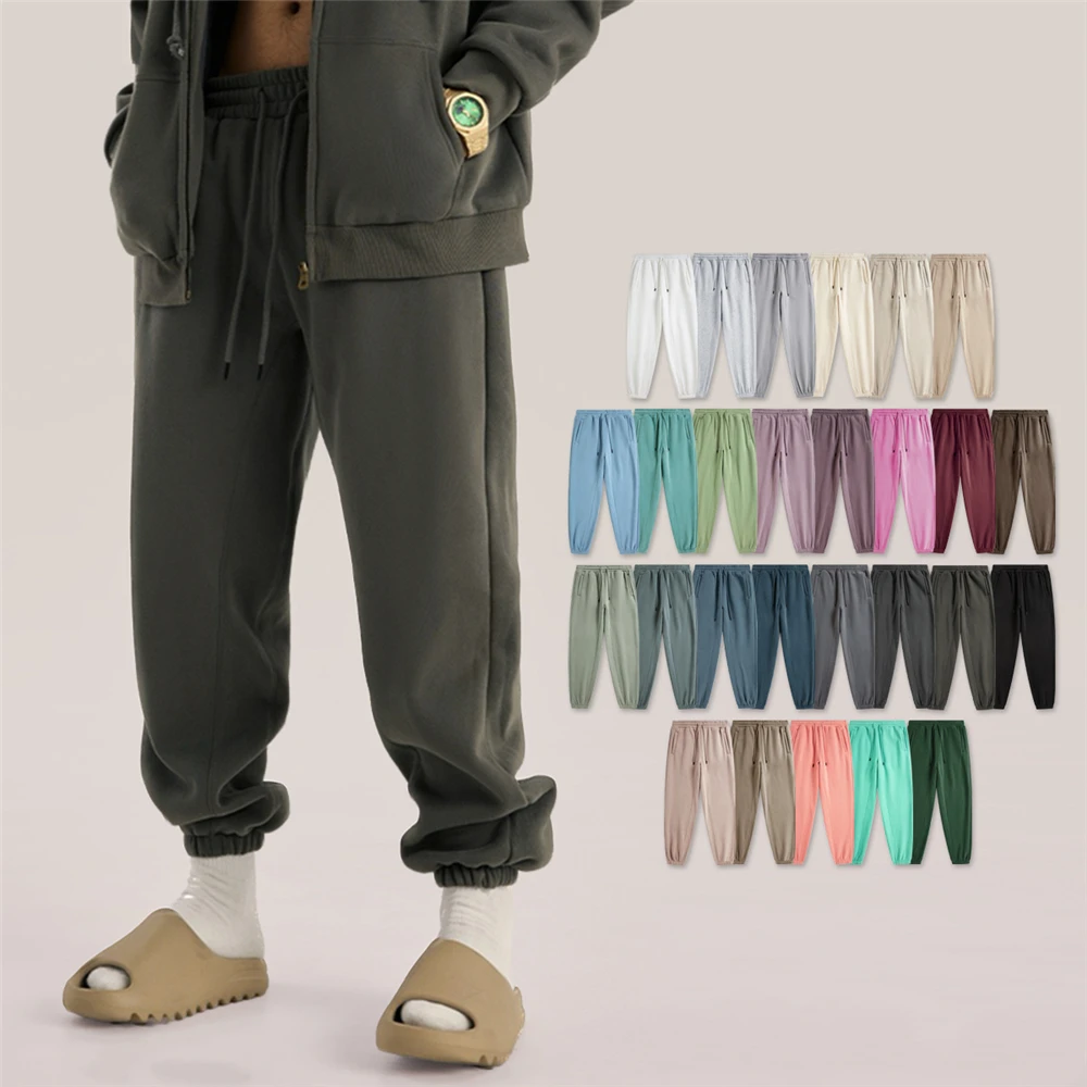 Winter Relaxed Fit Fleece Warm Sweatpants Hip Hop Elastic Waist Jogger Pants Two-Pocket Styling