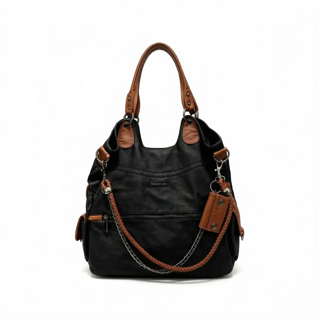Ladies' fashionable multi pocket patchwork shoulder bag with large capacity retro vegan leather crossbody handbag
