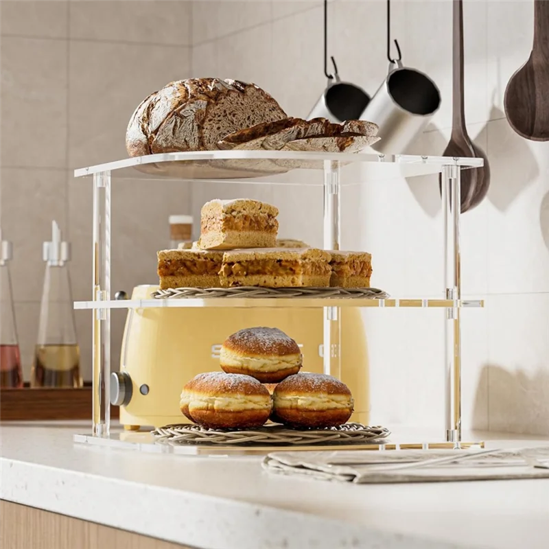 

【Домашние аксессуары】3-х уровневая угловая полка-органайзер для стойки и шкафа — акрил — тарелки, посуда, органайзер для шкафа и кладовой