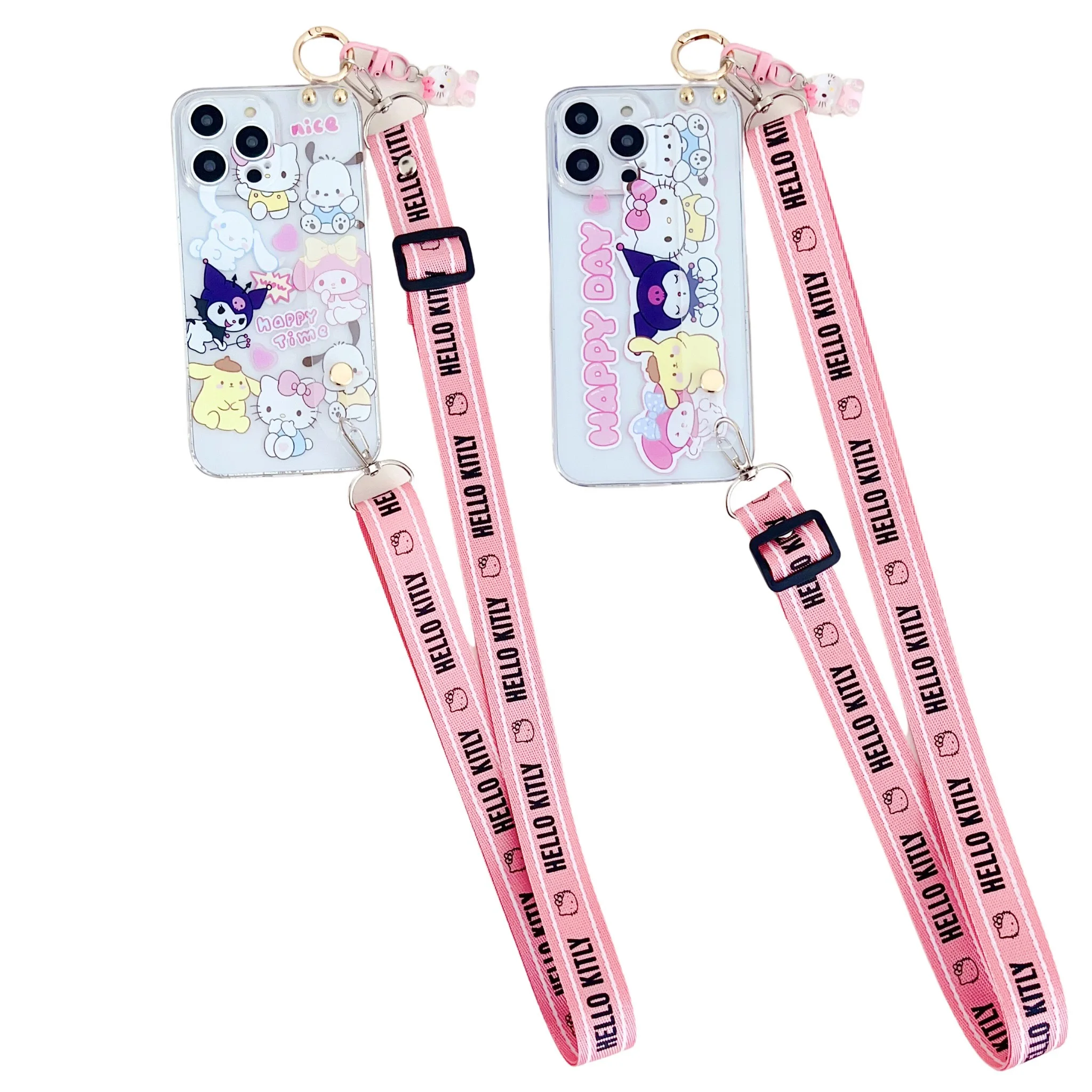 For Samsung Galaxy A7 A8 A9 A6 Plus J6 J8 PLus A10 A20 A30 A50 A70 A20s A20E A10s A10E Happy Kitty Case Wrist Strap Ornament