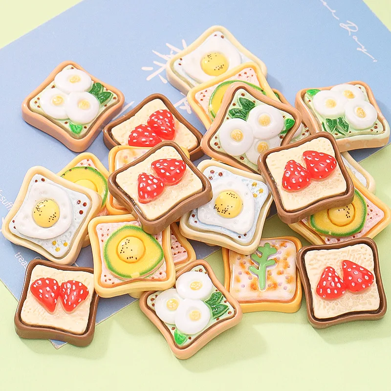 100pcs Kawaii Mini Strawberry Egg toast Bread Resin Flatback Embellishment Scrapbooking For Home Decoration DIY Accessories