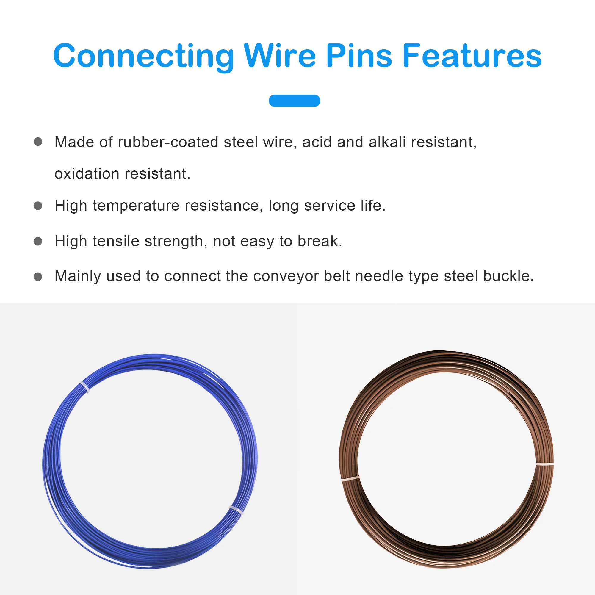 2.3mm Diameter 100FT Brown Industrial Conveyor Belt Steel Buckle Threading Pins 30m/Reel Stainless Steel Rubber Cover Lintron