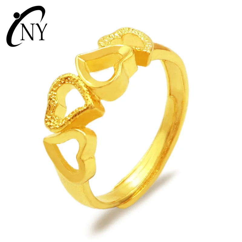 9999 Real Gold 24K Yellow Jewelry Gold Ring Women's Hollow Love Heart to Heart Live Opening Women's Ring Four Hearts Ring