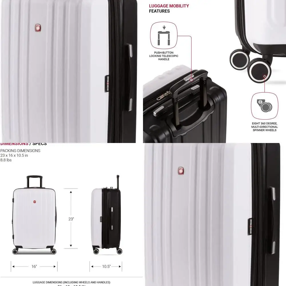 SwissGear 8028 Large 28 Expandable Hardshell Spinner Luggage, Black/White Checked