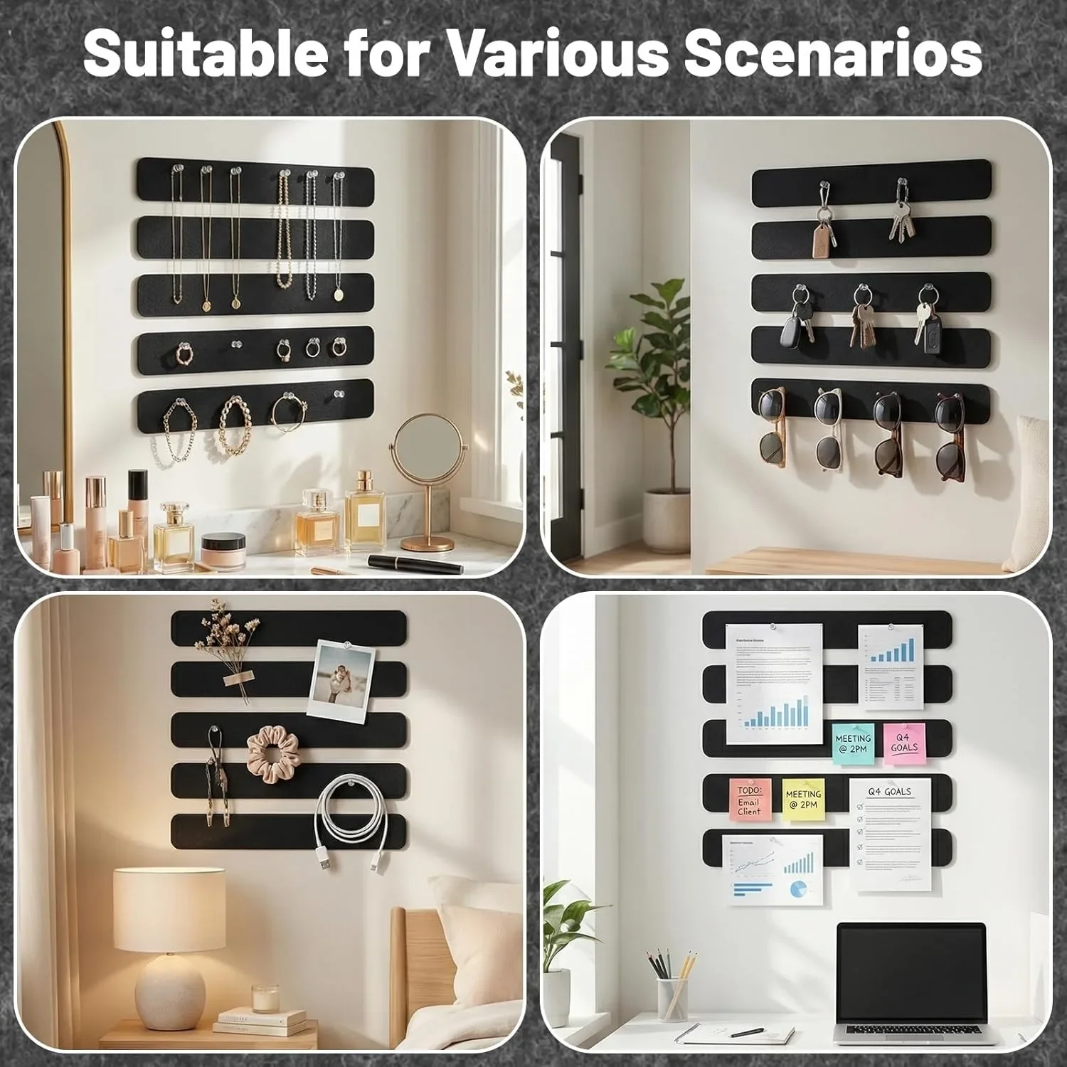 8pcs/set Rectangle Felt Cork Board Bar Strips Self-Adhesive Bulletin Board Strip Memo Schedule Photo Display for Wall Decoration