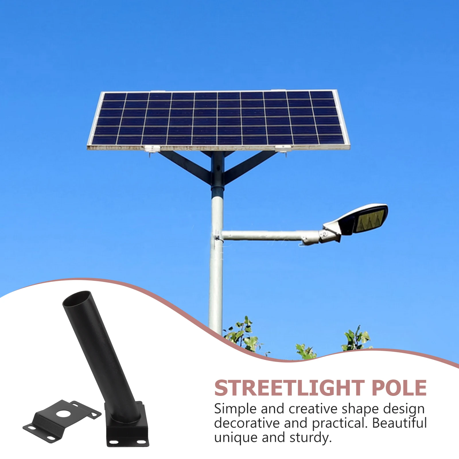 

1 Set Outdoor Light Fixture Pole For Solar Street Lamp Support Arm Sturdy Metal Mounting Bracket For Garden Yard Floodlights