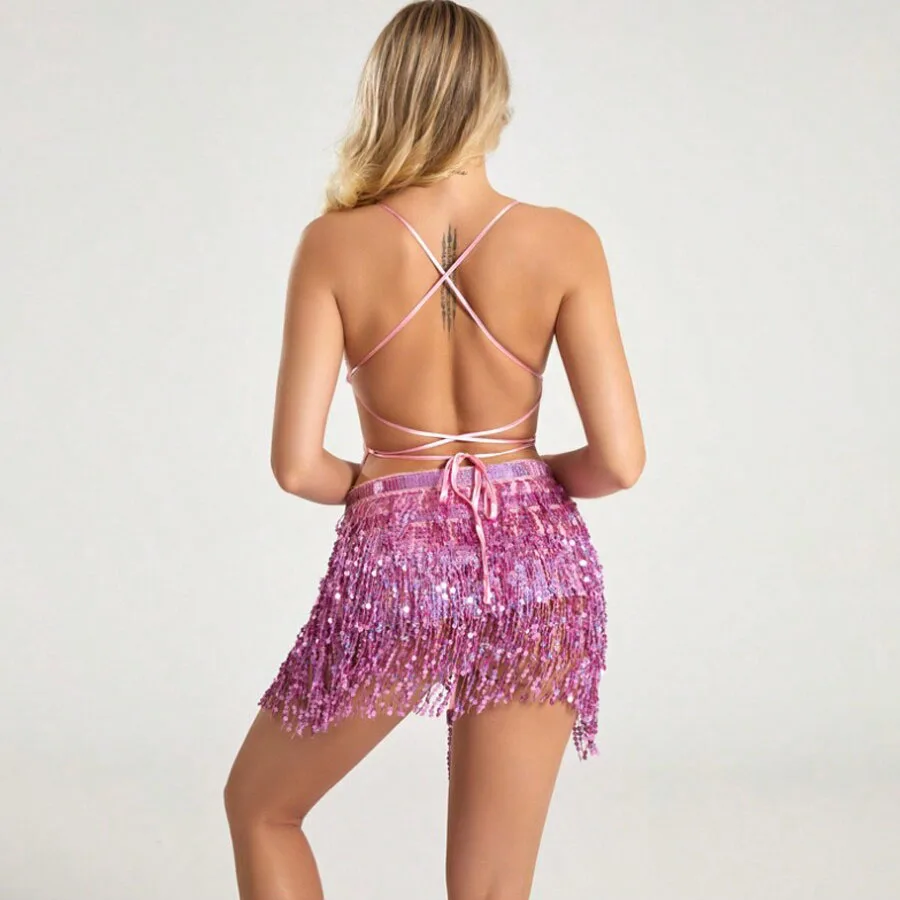 1pcs Belly Dance Waist Chain Chiffon Four-layer Sequin Belt Indian Dance Practice Performance Hip Scarf image 4