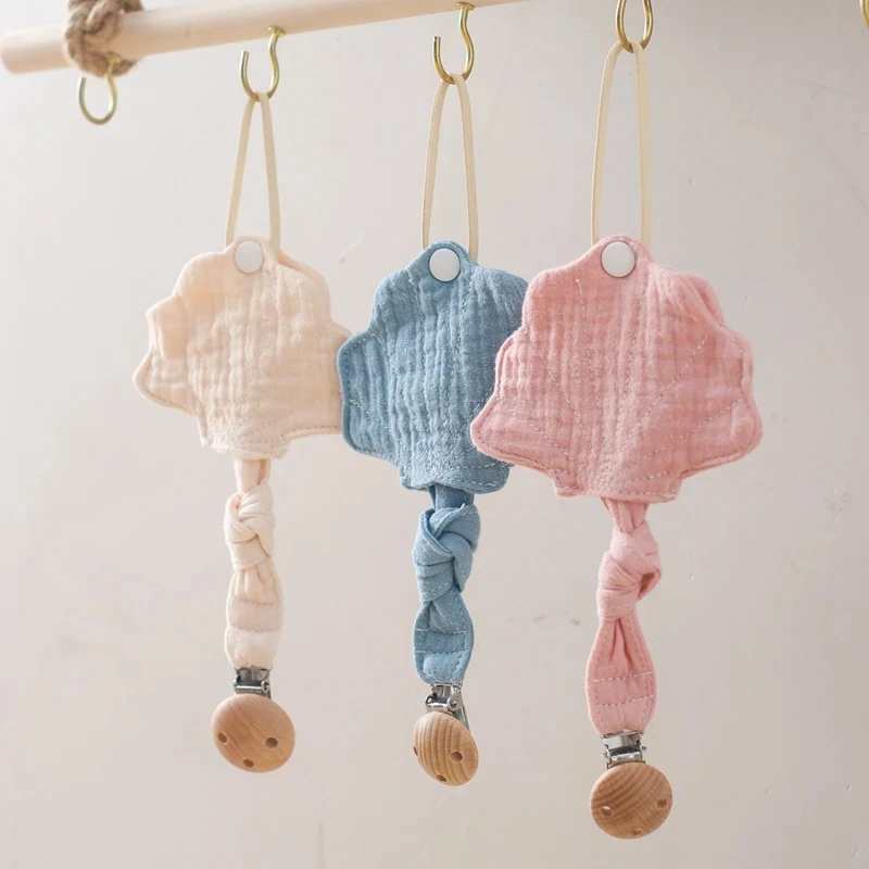 Baby Pacifier Clip with Shell Design, Cotton Chain & Silicone Holder, Anti-Drop Soother Clip with Storage Box, Removable