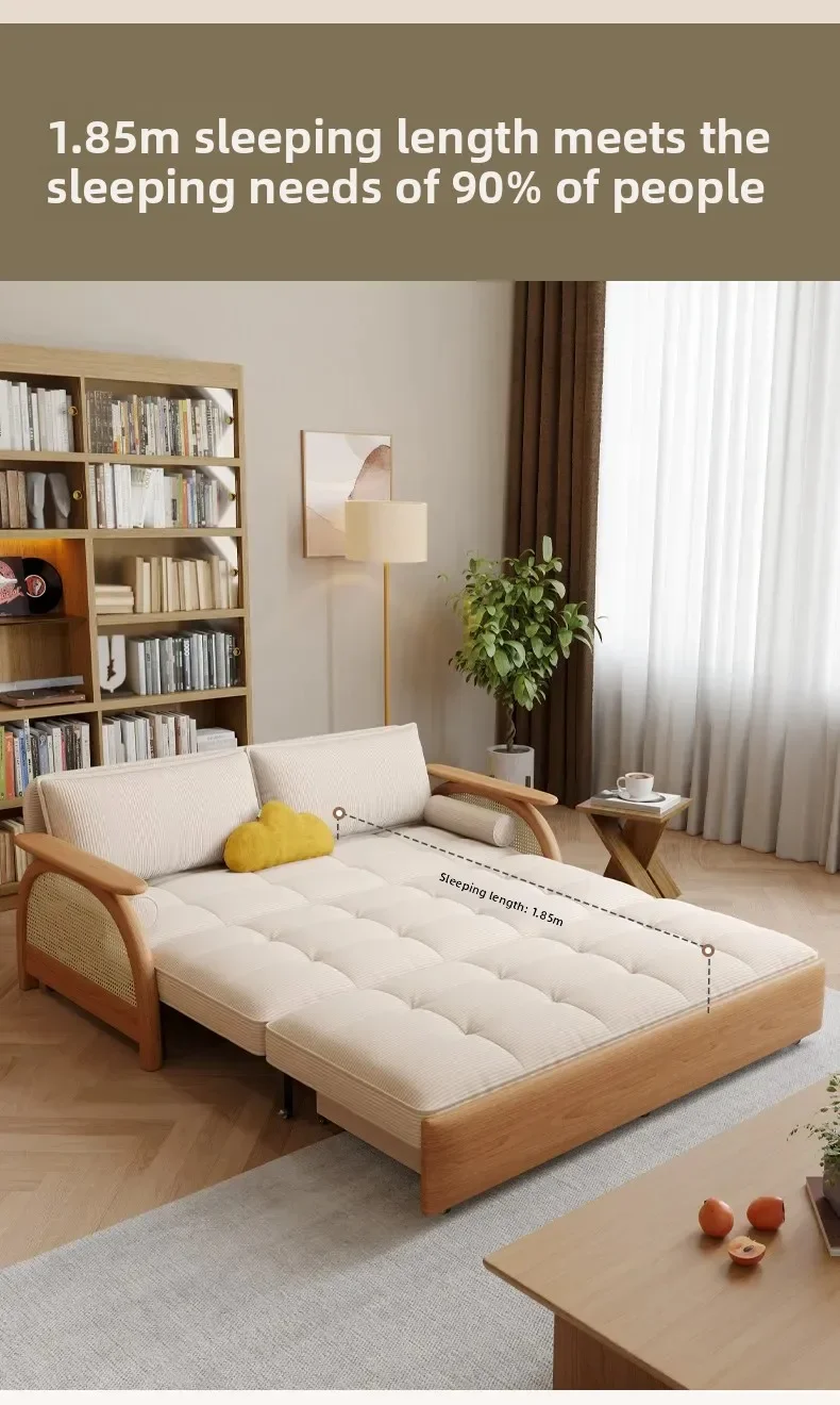Solid Wood Sofa Bed Folding Dual-purpose Modern Multi-functional Telescopic Bed Living Room Storage Sofal16