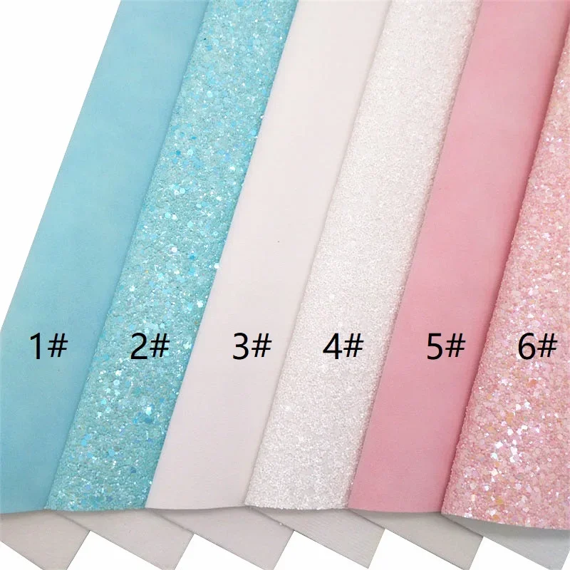 Pink Blue White Glitter Leather Matching with Suede Hairy Synthetic Leather Felt Backing Vinyl For Bow Earrings DIY 21X29CM W665