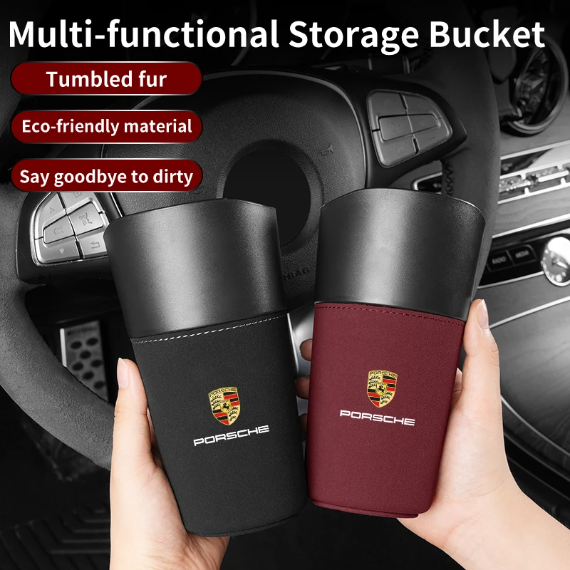 Car Trash Can Organizer For Porsche Cayenne Macan Cup Holder Storage Center Cup Holder Insert Garbage Rubbish Bin Accessories