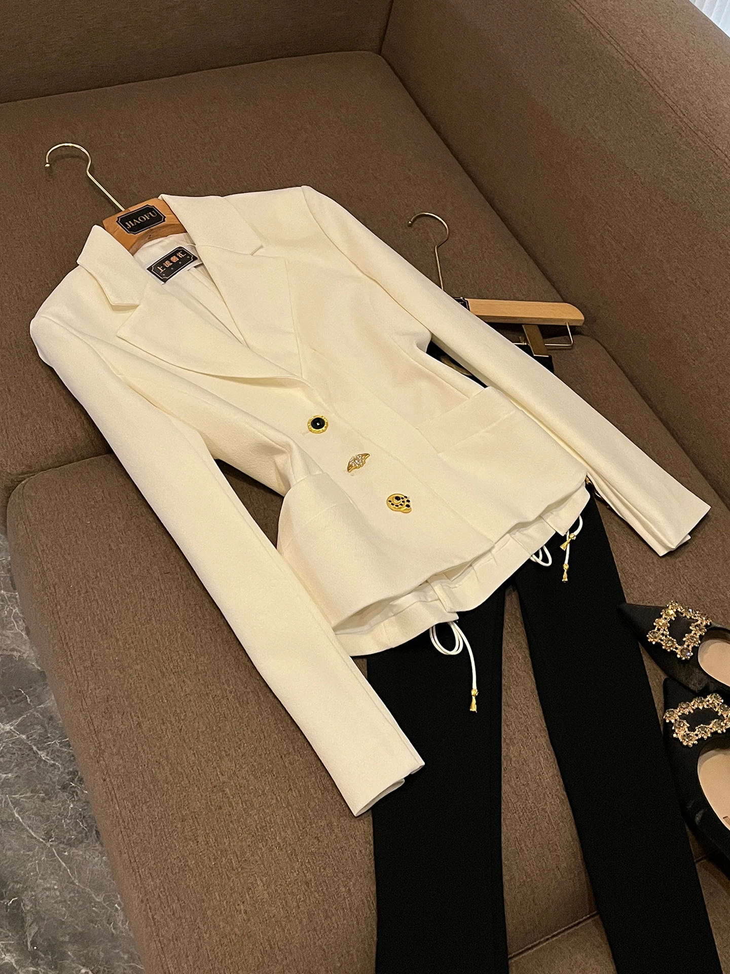 Commute Sle femmes coupe ajustée ort Sve costume Long Jaet automne hiver nouveauté couleur Pure haut de gamme sensation OK22