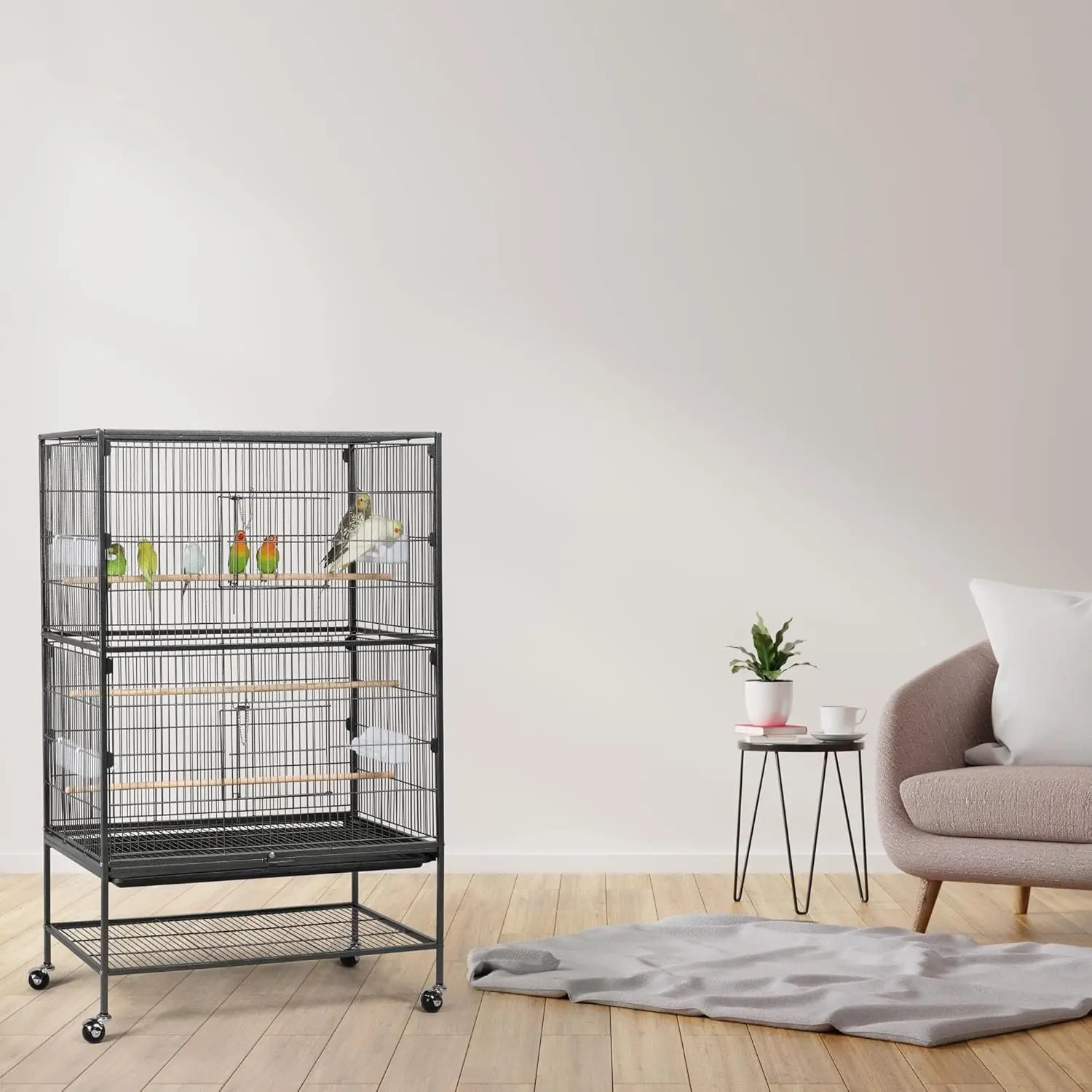 

52-inch Wrought Steel Standing Large Flight King Bird Cage for Cockatiels African Grey Quaker Amazon Sun Parakeets Green Cheek