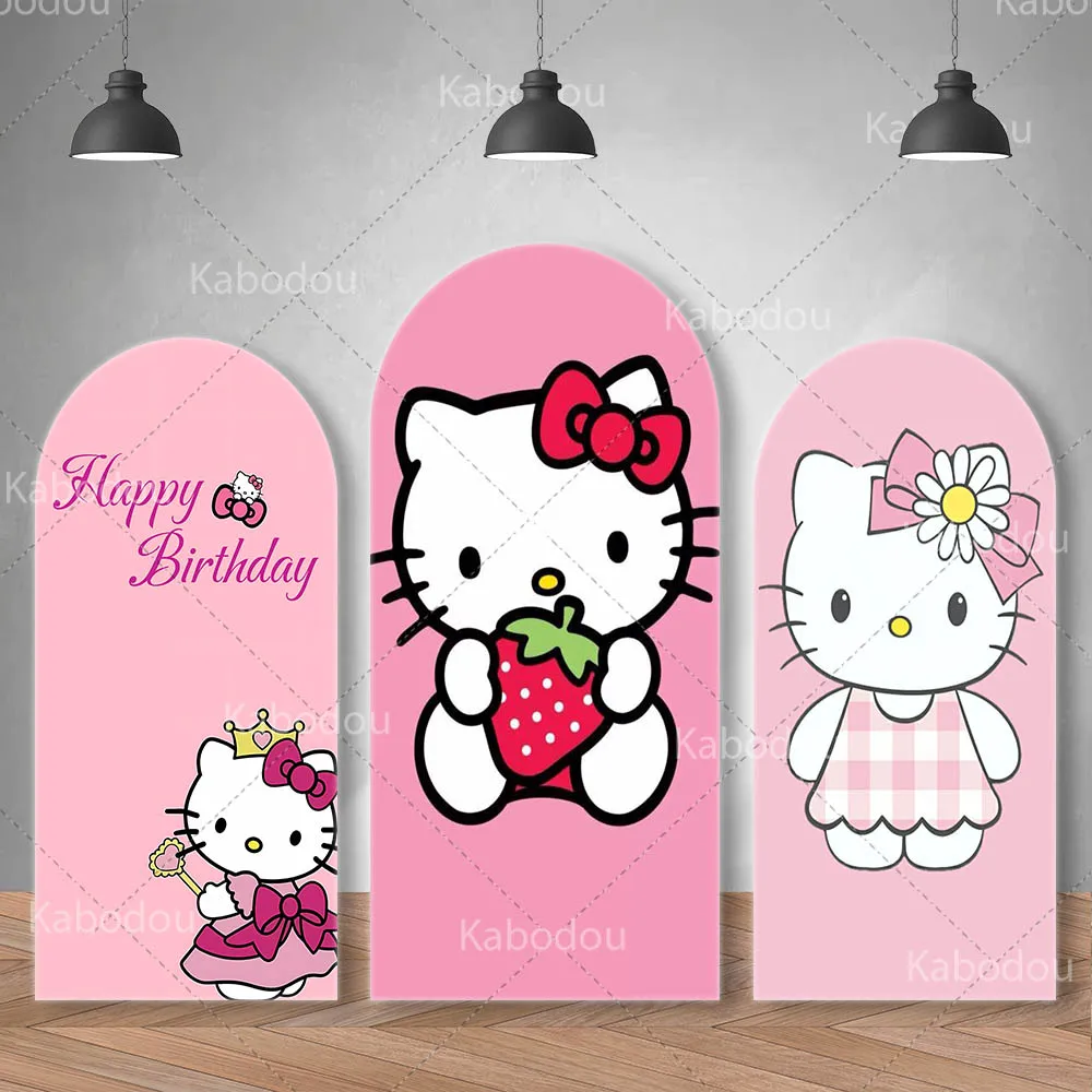 

Hello Kitty Theme Backdrop Arch Cover Kid Birthday Party Cat Decoration Baby Shower Photo Photography Background Booth props