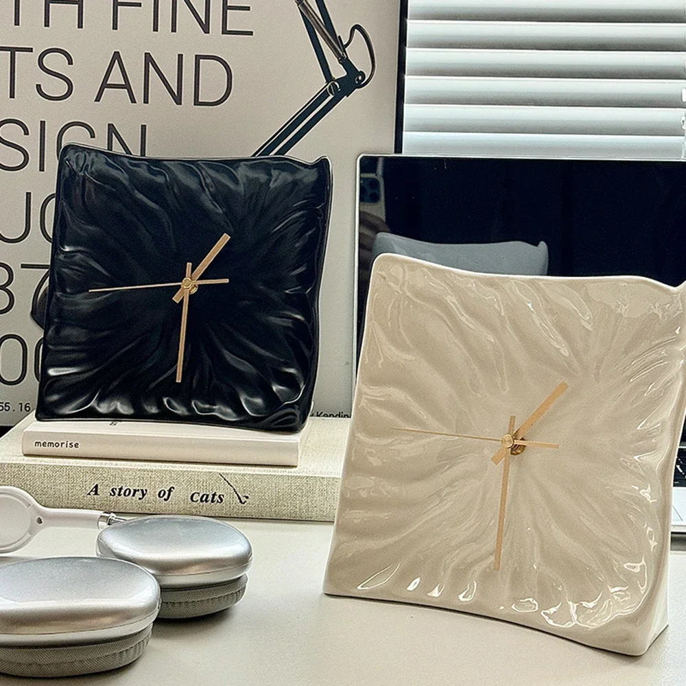 Light Luxury Clock Ceramic Craft Ornaments Nordic Style Fold Clock Wall Clock Niche Artistic Creative Decoration Gift for Friend