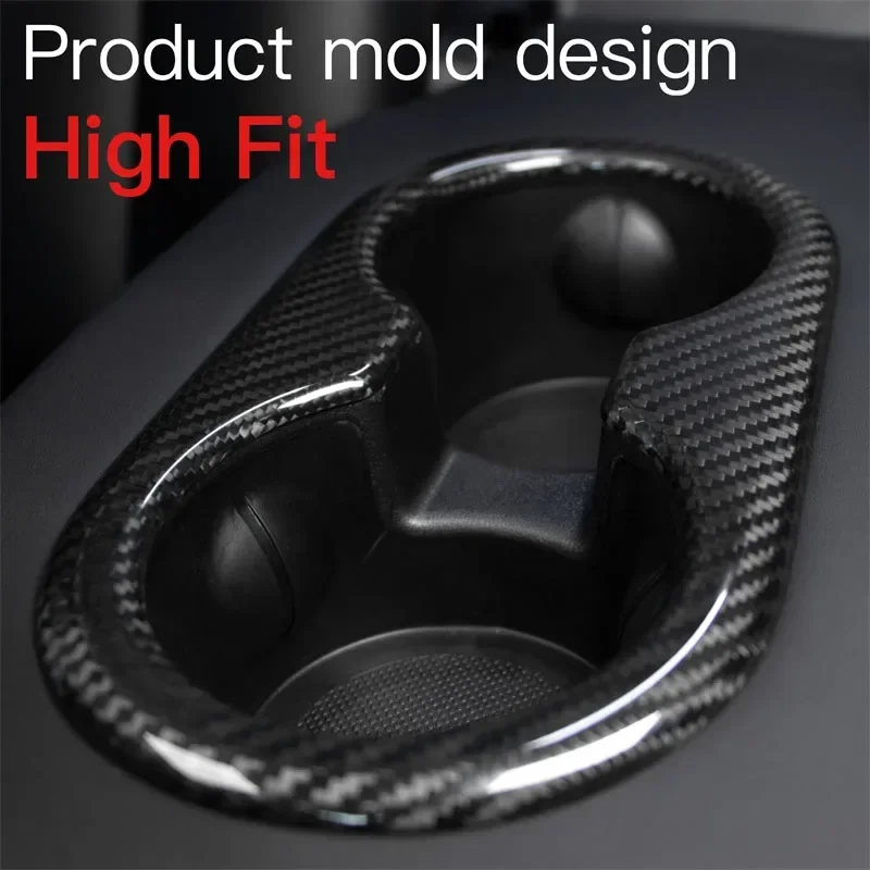 For Tesla Model 3/Y Real Dry Carbon Fiber Back Rear Seat Cup Holder Sticker Modification Cover for Tesla Model Y 2023 Accessorie