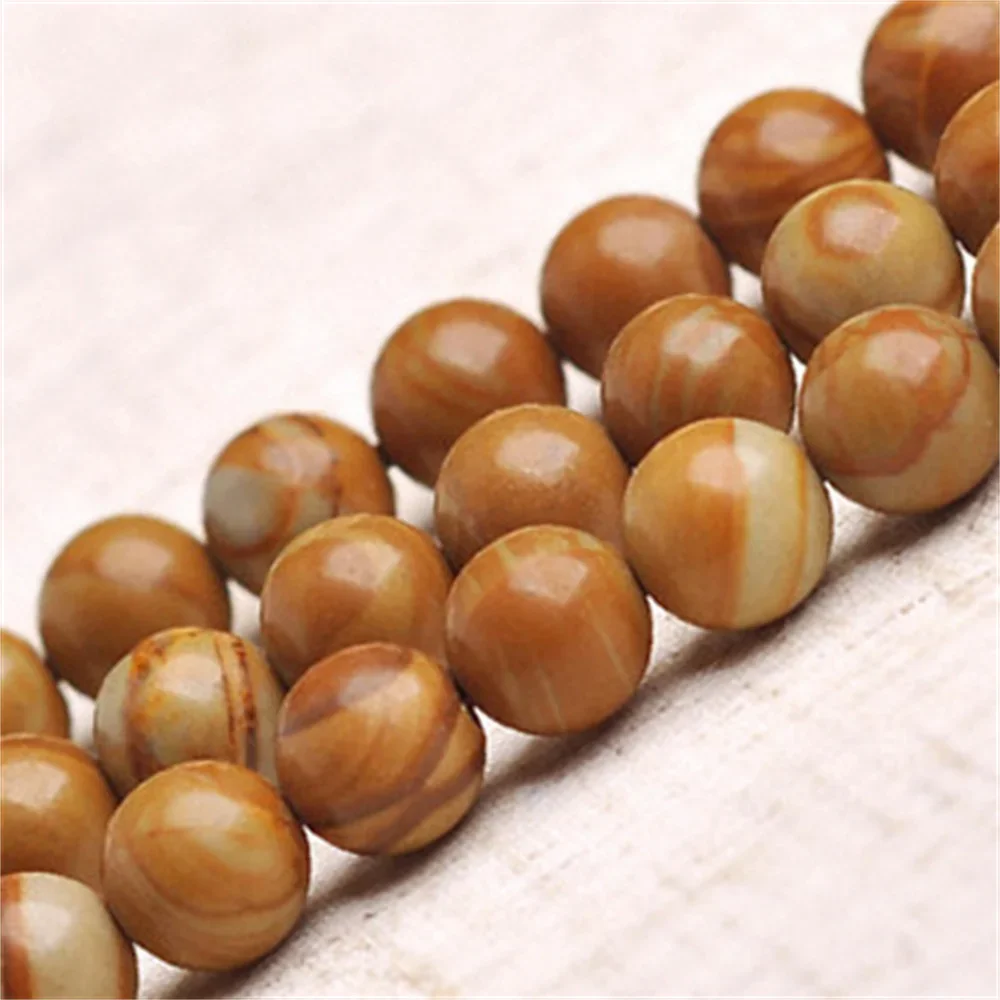 4-12mm Wood Grain Picture Beads for Jewelry Making Natural Stone Loose DIY Women Necklace Bracelet Semi-finished Free Shipping